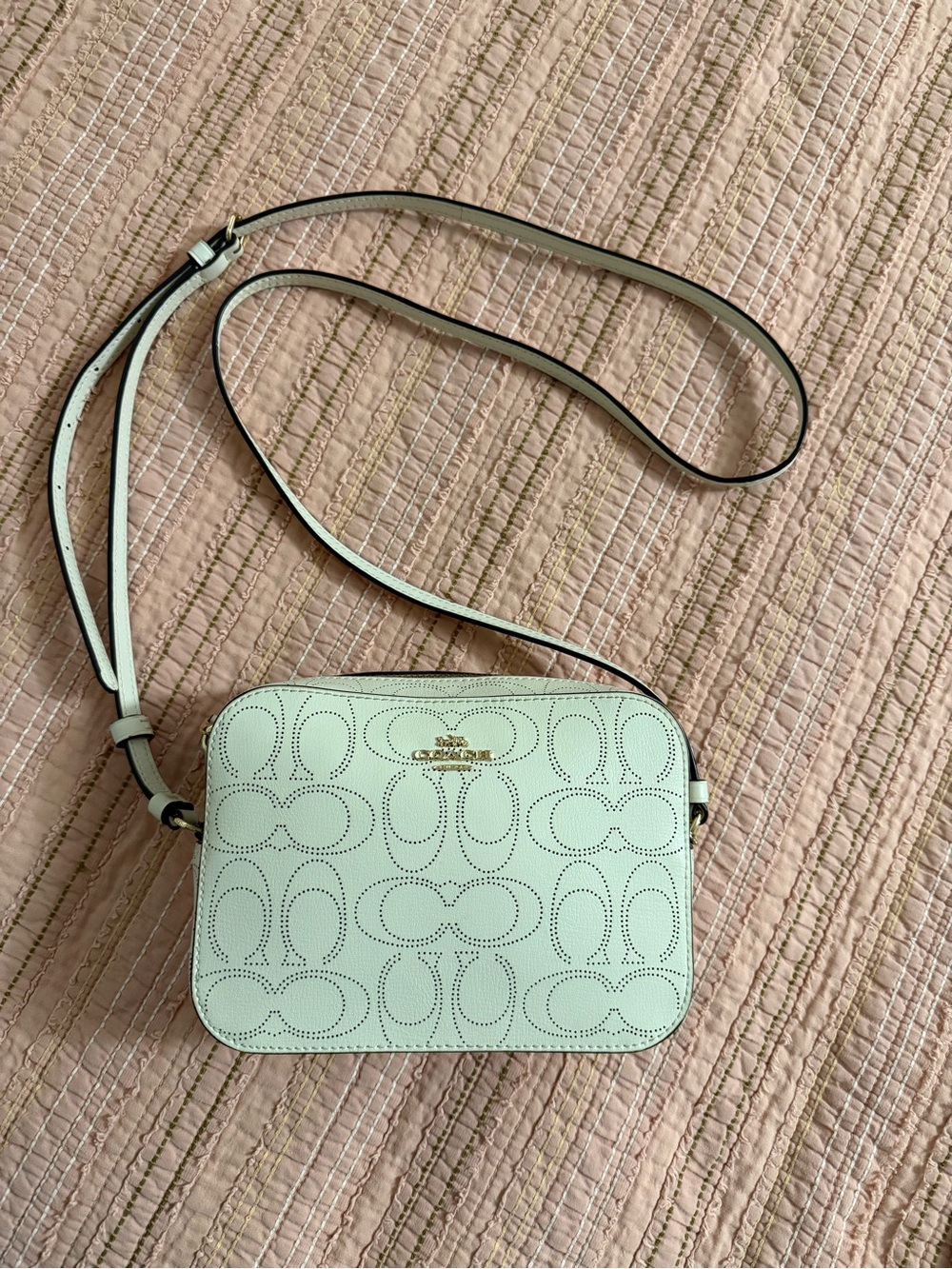 Mini Coach Perforated Signature camera Bag in White